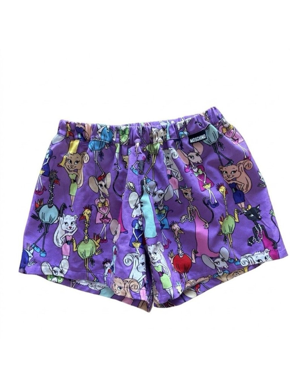 MOSCHINO Purple Shorts Logo Girls Size 4 Yrs Cats Mouse Squirrel Print Designer